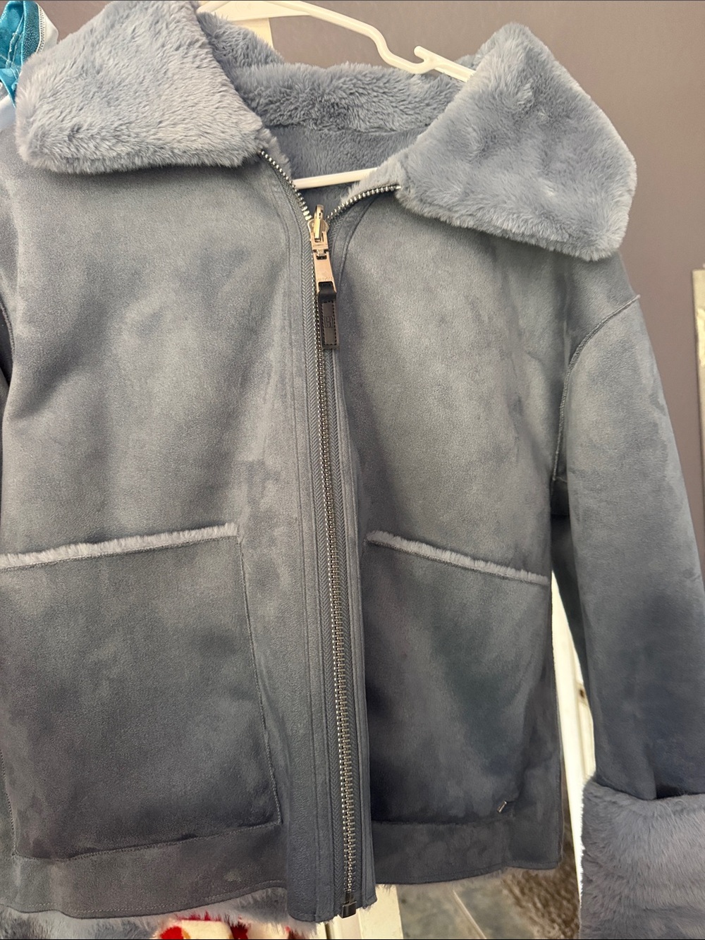 Tommy Hilfiger Light Blue Faux Shearling Zip Jacket - Picture 1 of 2